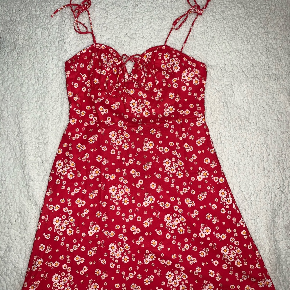 red floral mini dress